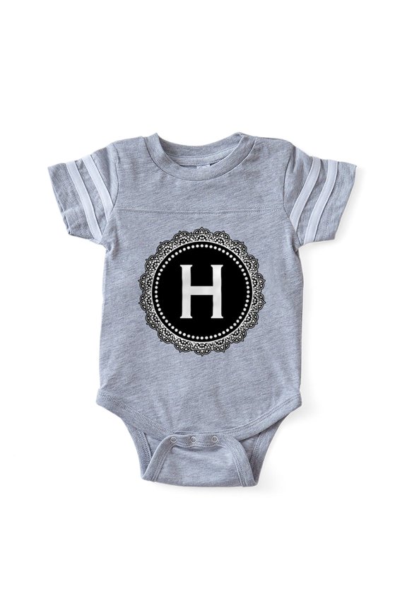 - Monogram Medallion H - Cute Infant Baby Football Bodysuit