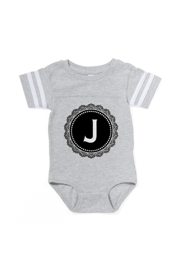 - Monogram Medallion J - Cute Infant Baby Football Bodysuit