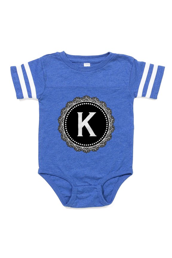 - Monogram Medallion K - Cute Infant Baby Football Bodysuit