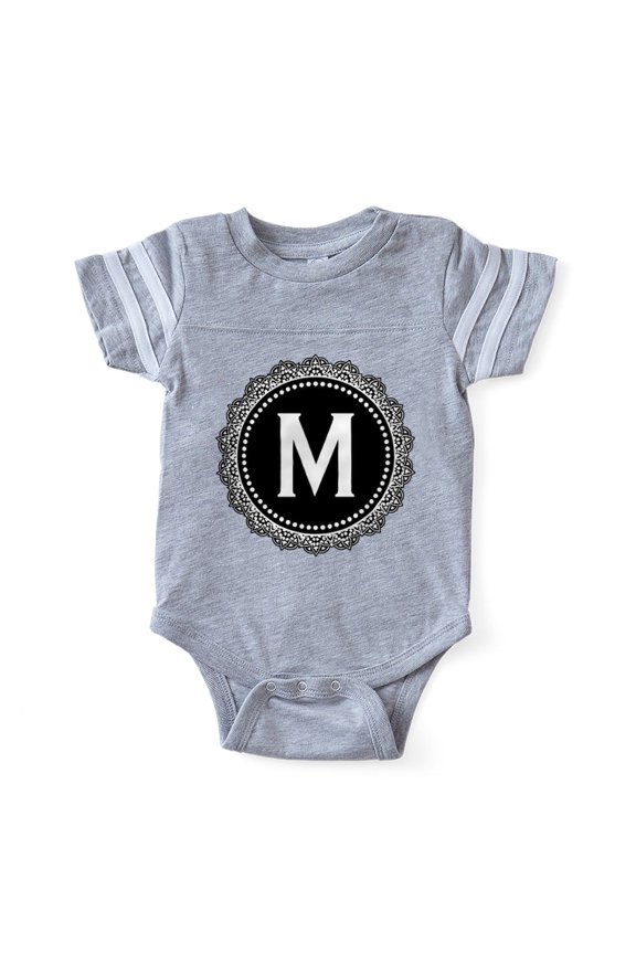 - Monogram Medallion M - Cute Infant Baby Football Bodysuit