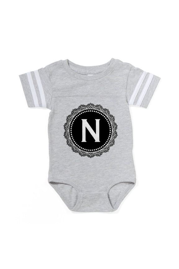 - Monogram Medallion N - Cute Infant Baby Football Bodysuit