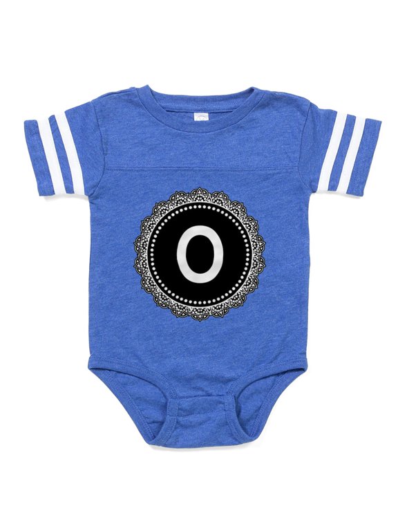 - Monogram Medallion O - Cute Infant Baby Football Bodysuit