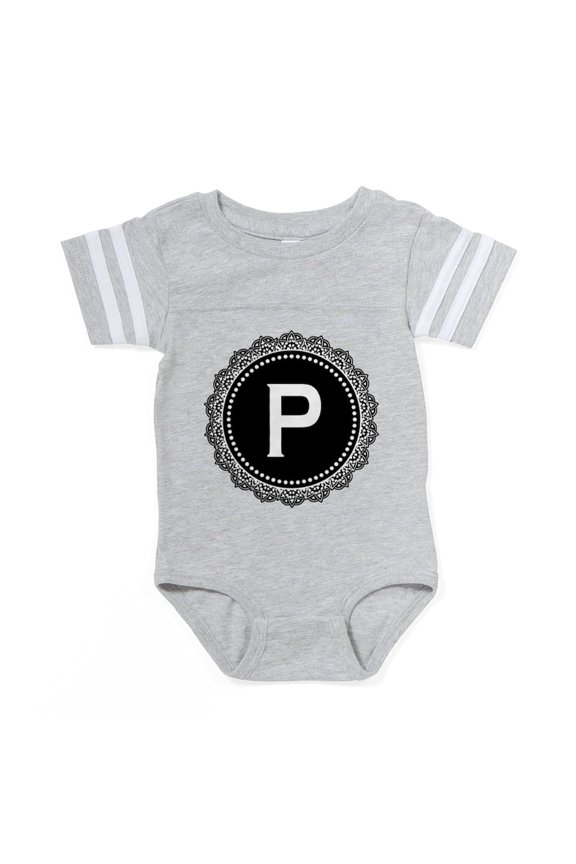 - Monogram Medallion P - Cute Infant Baby Football Bodysuit