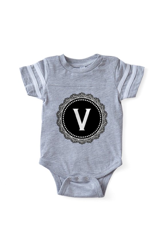 - Monogram Medallion V - Cute Infant Baby Football Bodysuit
