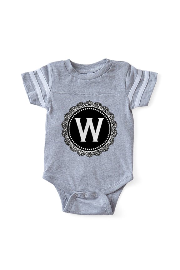 - Monogram Medallion W - Cute Infant Baby Football Bodysuit