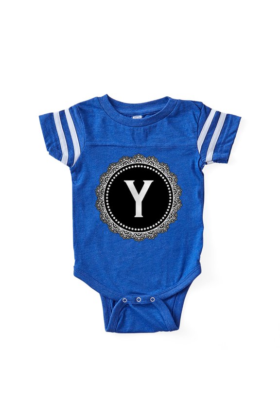 - Monogram Medallion Y - Cute Infant Baby Football Bodysuit