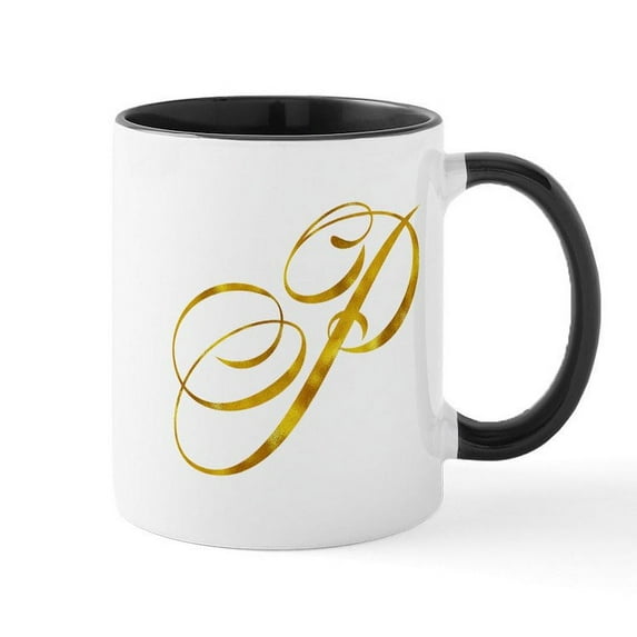 CafePress - Monogram P Gold Faux Foil Monograms Metallic Mugs - 11 oz Ceramic Mug - Novelty Coffee Tea Cup