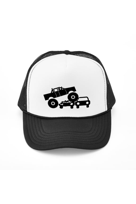 - Monster Truck - Adjustable Unisex Printed Trucker Hat with Mesh Back