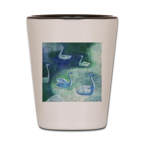 CafePress - Moon Swans Square - White/Black Shot Glass, Unique and Funny Shot Glass