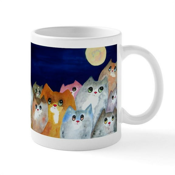 CafePress - Moon Viewing Cats Mugs - 11 oz Ceramic Mug - Novelty Coffee Tea Cup