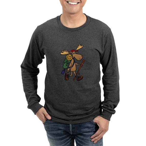 CafePress - Moose Hiking Long Sleeve T Shirt - Long Sleeve Dark T-Shirt