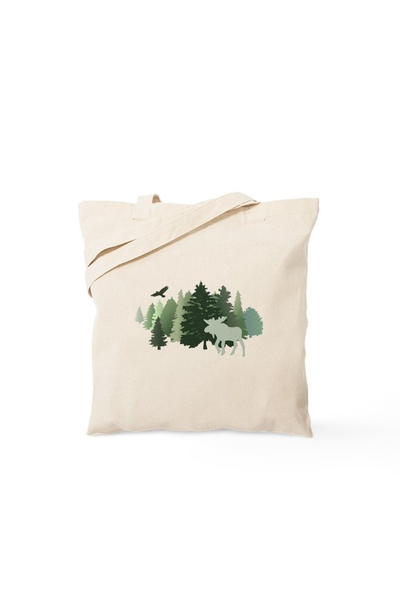 - Moose In The Forest Tote Bag - Unisex Canvas Tote Bag, Beige, 1-Piece