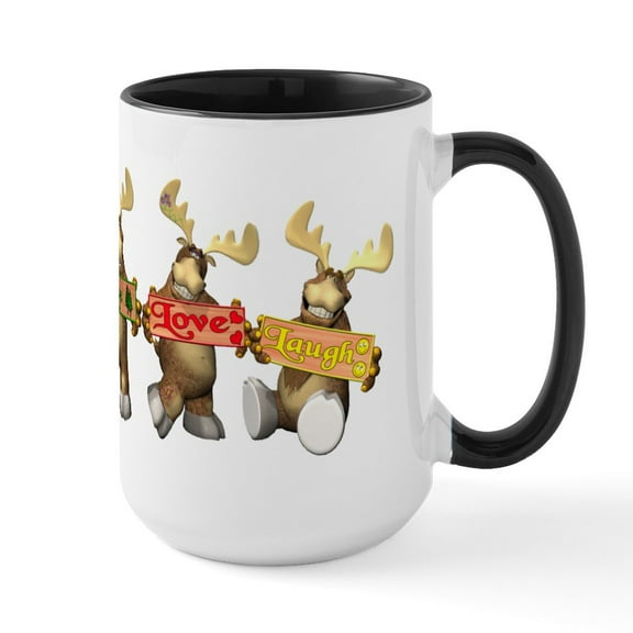 CafePress - Moose Joy Mugs - 15 oz Ceramic Large White Novelty Mug
