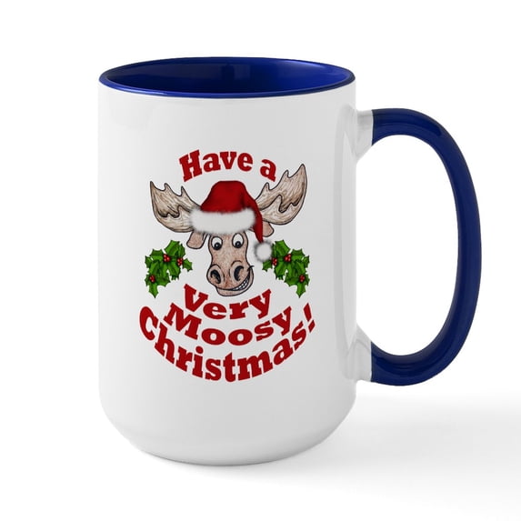 CafePress - Moosy Christmas Mugs - 15 oz Ceramic Large White Novelty Mug