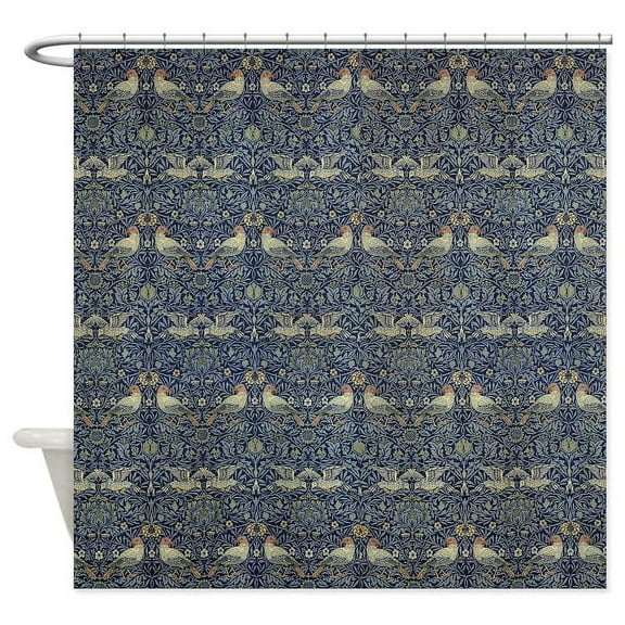 CafePress - Morris Blue Pattern With Birds - Unique Fabric Shower Curtain 70" x 72"