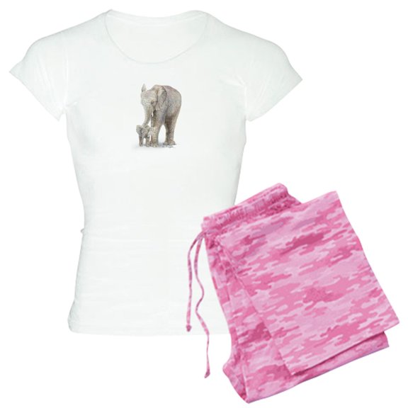 CafePress - Mother And Baby Elephant Women's Light Pajamas - Women's Short Sleeve Print T-Shirt and Pants Light Cotton Pajama Set