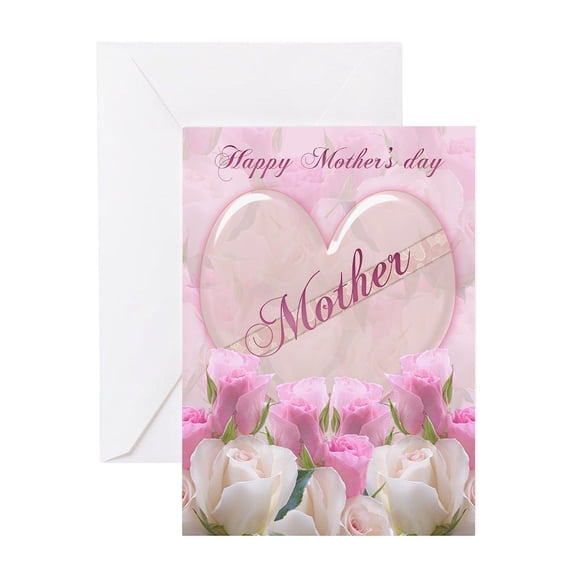 CafePress - Mother Mother's Day Card With Pink Roses - Greeting Card, Blank Inside Matte