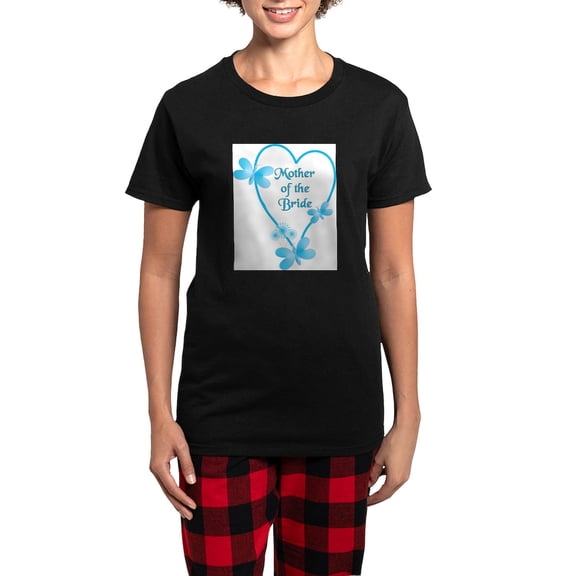 CafePress - Mother Of The Bride Blue Heart - Women's Short Sleeve Print T-Shirt and Pants Dark Cotton Pajama Set