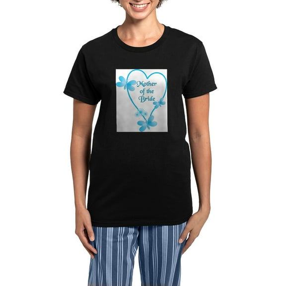 CafePress - Mother Of The Bride Blue Heart - Women's Short Sleeve Print T-Shirt and Pants Dark Cotton Pajama Set