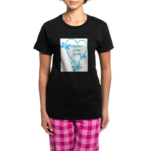 CafePress - Mother Of The Bride Blue Heart - Women's Short Sleeve Print T-Shirt and Pants Dark Cotton Pajama Set