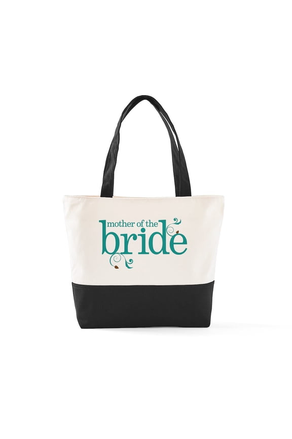 - Mother Of The Bride Teal Swirl - Two Tone, 100% Cotton, Zipper Tote Bag