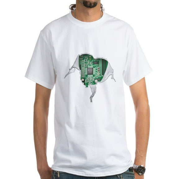 CafePress - Motherboard Heart White T Shirt - Men's Classic T-Shirts