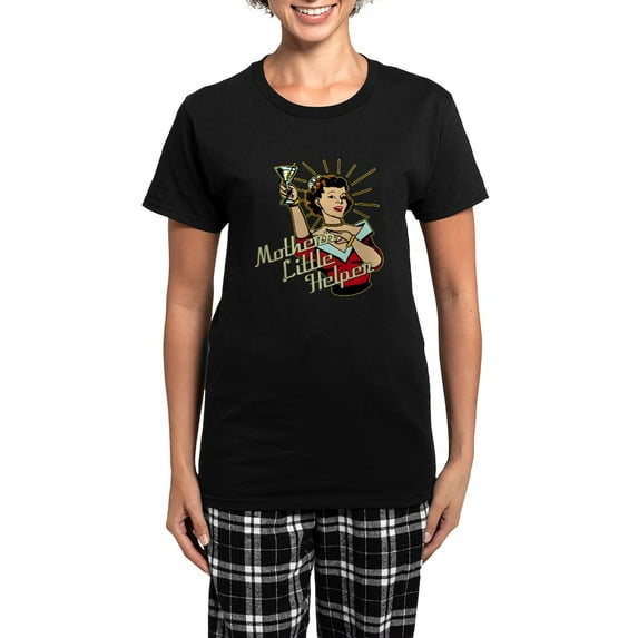 CafePress - Mothers Little Helper Martini Women's Dark Pajamas - Women's Short Sleeve Print T-Shirt and Pants Dark Cotton Pajama Set