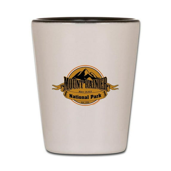 CafePress - Mount Rainier 4 - White/Black Shot Glass, Unique and Funny Shot Glass