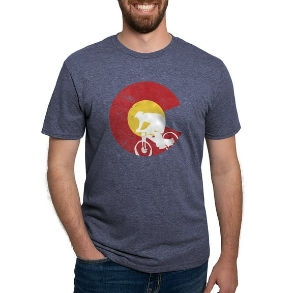 CafePress - Mountain Bike Colorado Mens Tri Blend T Shirt - Mens Tri-blend T-Shirt