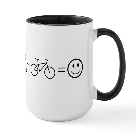 CafePress - Mountain Bike Happiness Mugs - 15 oz Ceramic Large White Novelty Mug