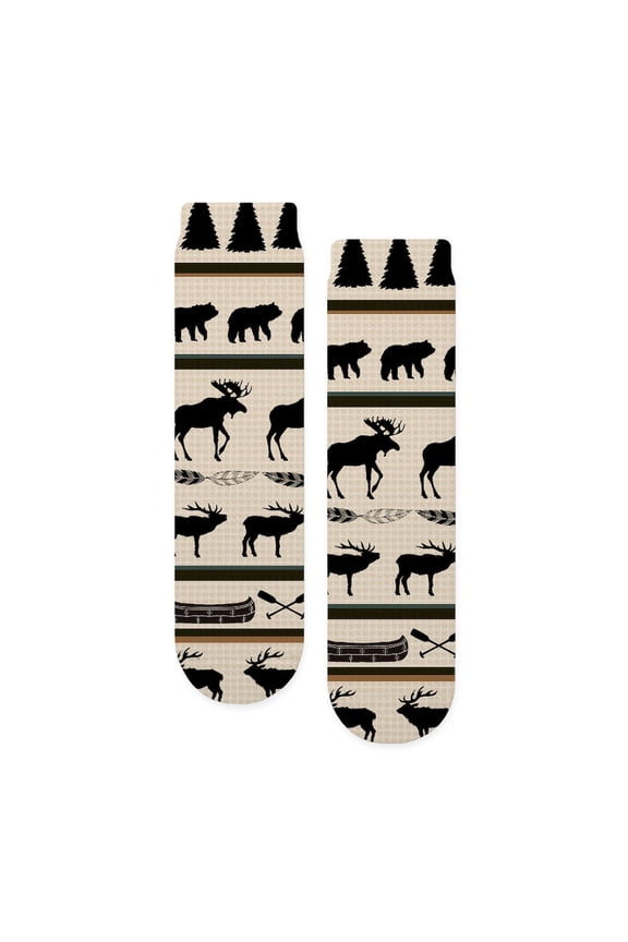- Mountain Cabin Blanket Design - Unisex Novelty Printed Crew Adult Socks
