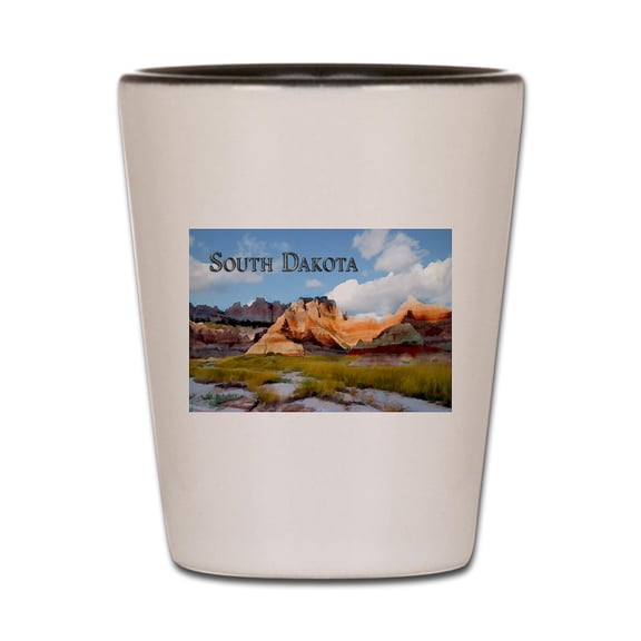 CafePress - Mountains Sky In The Badlands National - White/Black Shot Glass, Unique and Funny Shot Glass