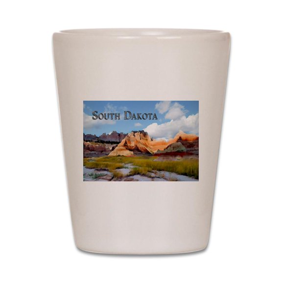 CafePress - Mountains Sky In The Badlands National - White Shot Glass, Unique and Funny Shot Glass