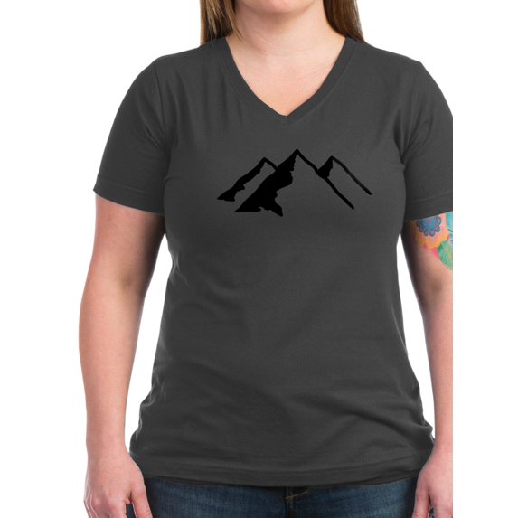 CafePress - Mountains Women's V Neck Dark T Shirt - Women's V-Neck Dark T-Shirt