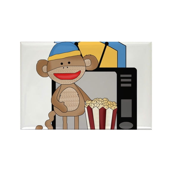 CafePress - Movie Night Sock Monkey - Rectangle Magnet, 2"x3" Refrigerator Magnet
