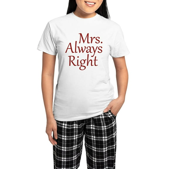 CafePress - Mrs. Always Right Women's Light Pajamas - Women's Short Sleeve Print T-Shirt and Pants Light Cotton Pajama Set