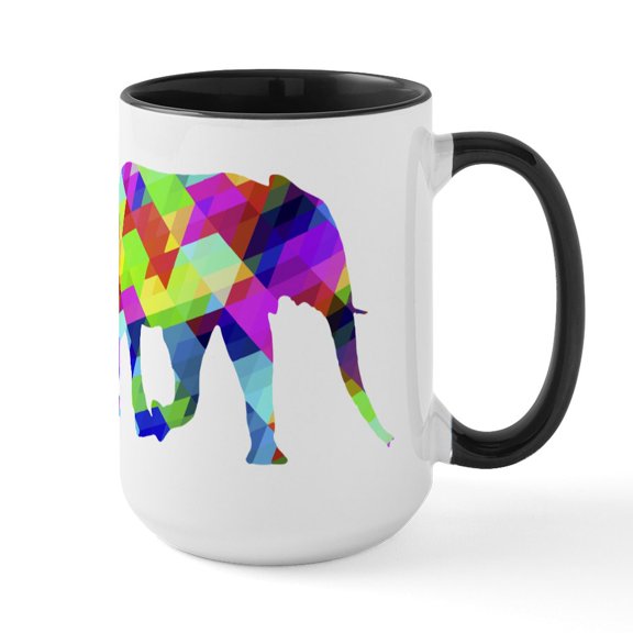 CafePress - Multi Color Elephant - 15 oz Ceramic Large White Nolvety Mug