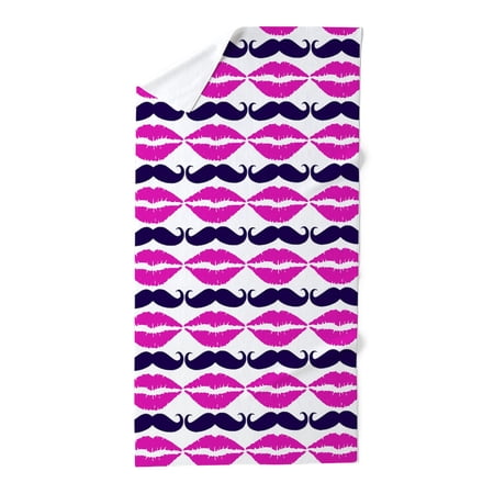 CafePress - Mustache & Lips Couple Pattern - Large Beach Towel, Soft 30"x60" Towel with Unique Design