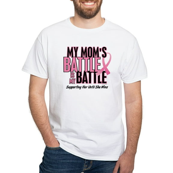 CafePress - My Battle 1 (Mom BC) White T Shirt - Men's White Classic Cotton T-Shirts