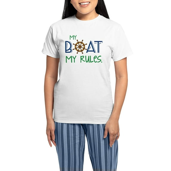 CafePress - My Boat Rules Pajamas - Women's Short Sleeve Print T-Shirt and Pants Light Cotton Pajama Set
