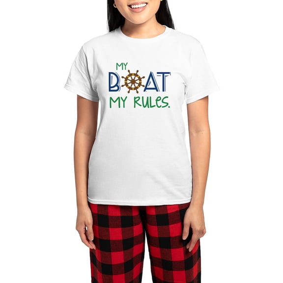 CafePress - My Boat Rules Pajamas - Women's Short Sleeve Print T-Shirt and Pants Light Cotton Pajama Set