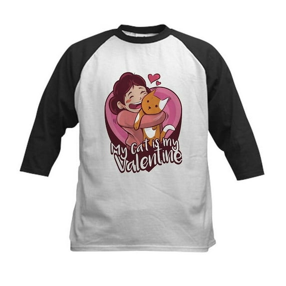 CafePress - My Cat Is My Valentine Baseball Jersey - Kids Cotton Baseball Jersey, 3/4 Sleeve Shirt