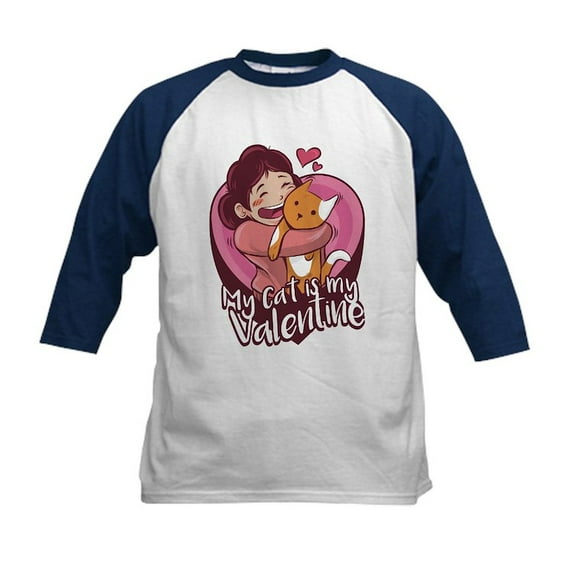 CafePress - My Cat Is My Valentine Baseball Jersey - Kids Cotton Baseball Jersey, 3/4 Sleeve Shirt