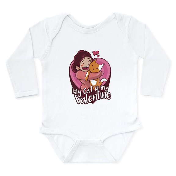 CafePress - My Cat Is My Valentine Body Suit - Long Sleeve Cotton Baby Bodysuit