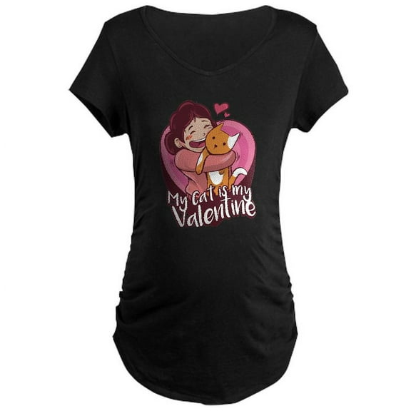 CafePress - My Cat Is My Valentine Maternity T Shirt - Maternity Dark T-Shirt