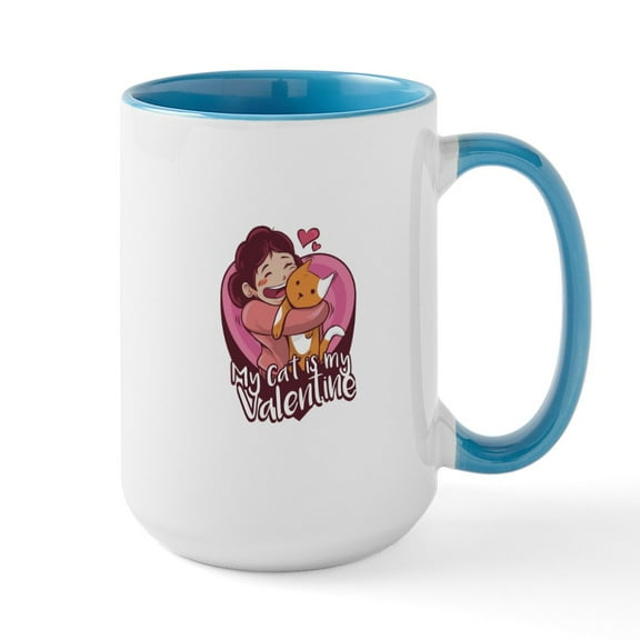 CafePress - My Cat Is My Valentine Mugs - 15 oz Ceramic Large White Novelty Mug