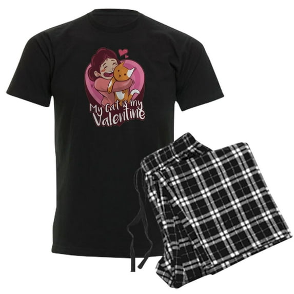 CafePress - My Cat Is My Valentine Pajamas - Men's Dark Loose Fit Cotton Pajama Set