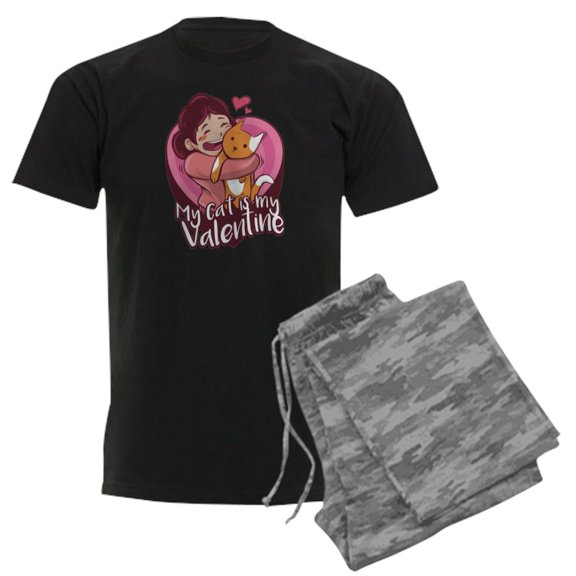 CafePress - My Cat Is My Valentine Pajamas - Men's Dark Loose Fit Cotton Pajama Set
