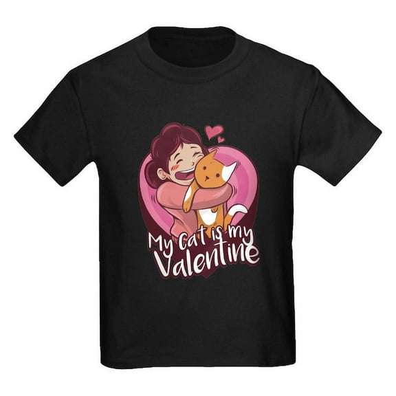 CafePress - My Cat Is My Valentine T Shirt - Dark T-Shirt Kids XS-XL