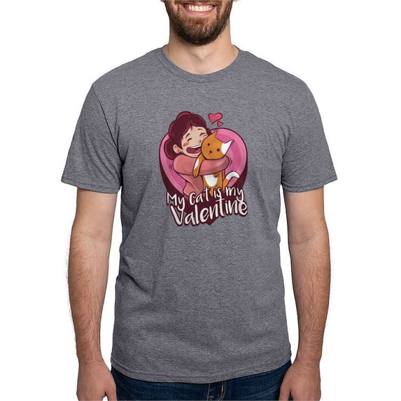 CafePress - My Cat Is My Valentine T Shirt - Mens Tri-blend T-Shirt